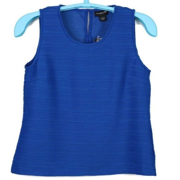 Liz Claiborne Career Tank Top Shirt Blouse Blue‎ Sleeveless Sheer L Large - Picture 1 of 11